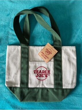 Trader Joe's Mini Canvas Tote Bag in Forest Green/cream